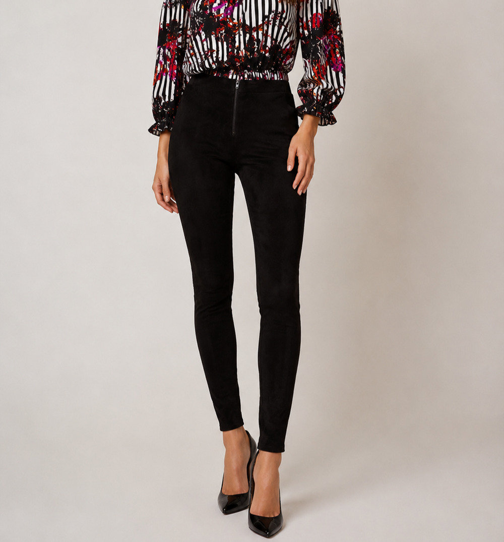 Alice + Olivia Black Lambskin Suede Leather Skinny Pants Leggings Size 2